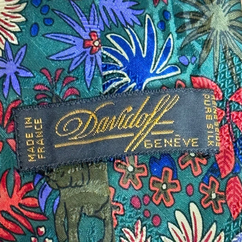 Davidoff Genève Pure‎ Silk Neck Tie Safari Jungle Floral Elephant France
